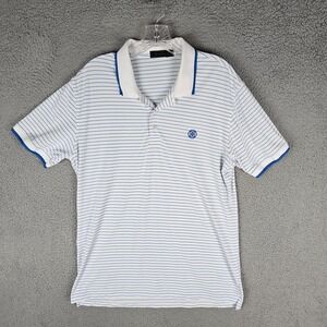 G/Fore Polo Shirt Mens Medium White Blue Stripe Stretch Golf Performance Popover
